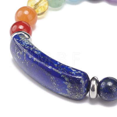 Natural Lapis Lazuli(Dyed) Rectangle & Mixed Stone Beaded Stretch Bracelet BJEW-JB08981-04-1