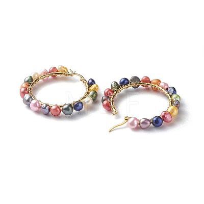 Natural Pearl Beaded Hoop Earrings EJEW-JE04586-1