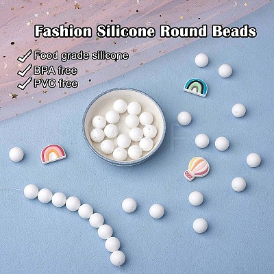 100Pcs Silicone Beads Round Rubber Bead 15MM Loose Spacer Beads for DIY Supplies Jewelry Keychain Making JX454A-1