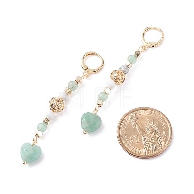 Heart Gemstone Beaded Long Dangle Hoop Earrings with Hollow Ball for Women EJEW-JE04792-1