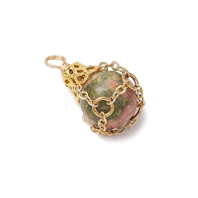 Natural Unakite Pendants PALLOY-JF03396-02-1