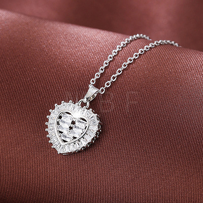 Valentine's Day Brass Pave Clear Cubic Zirconia Love Heart Pendant Necklaces for Women WG1BC9D-02-1