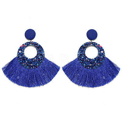 Bohemian Style Acrylic & Polyester Fan Tassel Stud Earrings FS-WGB5BEF-06-1