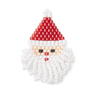 Glass Seed Beaded Santa Claus Pendants PALLOY-MZ00828-02-1