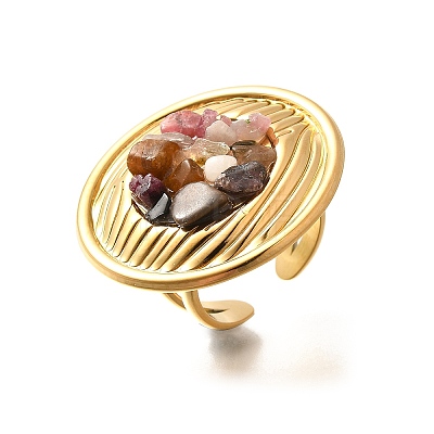 Natural Rose Quartz & Tiger Eye & Quartz Crystal & Amethyst Chip Finger Rings for Women RJEW-R012-06G-01-1