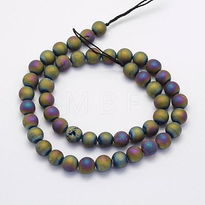 Electroplate Natural Druzy Agate Beads Strands G-G708-8mm-07-1