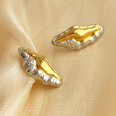 304 Stainless Steel Two Tone Stud Earrings LS-EJEW-G422-04GP-01-1