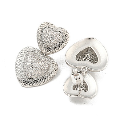 Heart Brass Pave Clear Cubic Zirconia Dangle Earrings EJEW-M258-27P-1