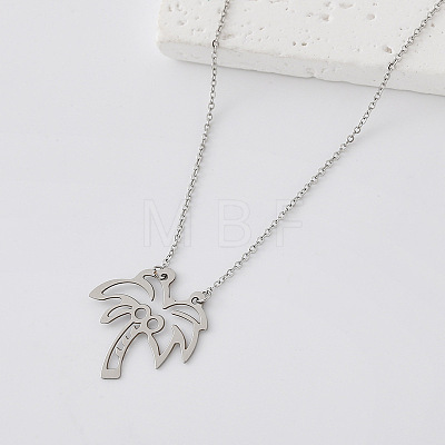 304 Stainless Steel Cutout Coconut Tree Pendant Necklaces for Women BM3645-6-1