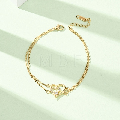 Brass Micro Pave Clear Cubic Zirconia Cable Chain Double Layers Bracelets BJEW-C155-02G-1