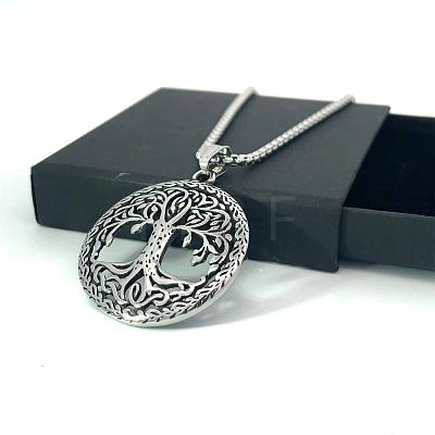 Nordic Viking Element Tree of Life Stainless Steel Gothic Necklace Pendant NK2367-1