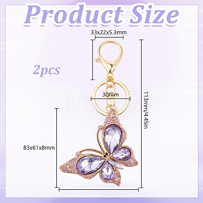 Butterfly Zinc Alloy & Rhinestone Keychains KEYC-WH0053-045G-01-1