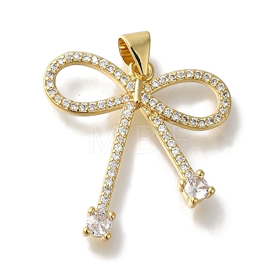 Bowknot Rack Plating Brass Clear Cubic Zirconia Pendants KK-U019-28G-1