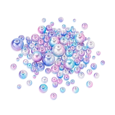 420Pcs 7 Style Rainbow ABS Plastic Imitation Pearl Beads OACR-YW0001-06-1