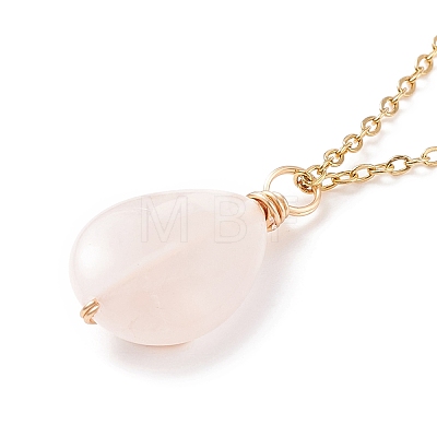 Natural Rose Quartz Teardrop Pendant Necklace X-NJEW-JN03900-01-1