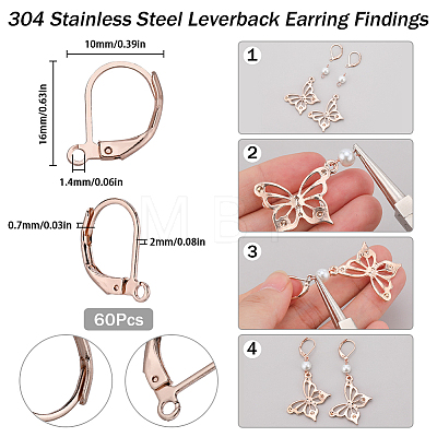 SUNNYCLUE 60Pcs 304 Stainless Steel Leverback Earring Findings STAS-SC0006-44-1