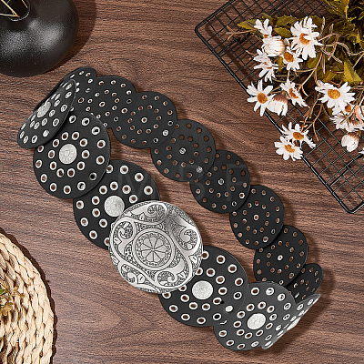 Vintage PU Leather Hollow Corset Belts with Disc Alloy Clasps AJEW-WH20070-089C-1