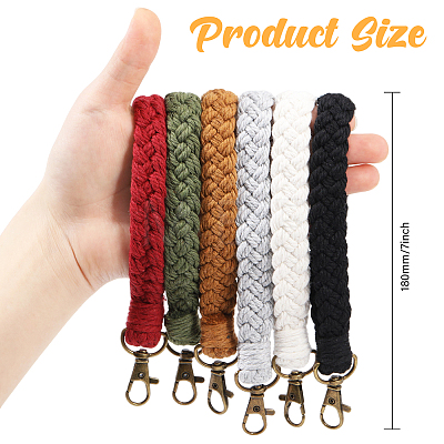 Globleland 6Pcs 6 Colors Cotton Braided Wristlet Straps KEYC-GL0001-14-1