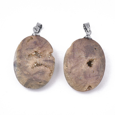 Electroplate Natural Druzy Geode Agate Pendants G-S344-60B-07-1