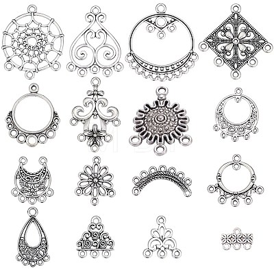 64Pcs 16 Style Tibetan Style Alloy Chandelier Component Links TIBE-SC0001-75-1