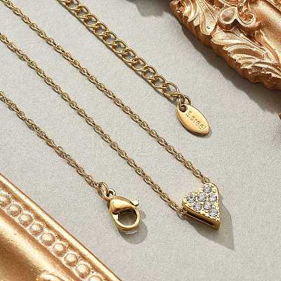 304 Stainless Steel Crystal Rhinestone Pendant Cable Chain Necklaces for Women NJEW-C062-01A-G-1