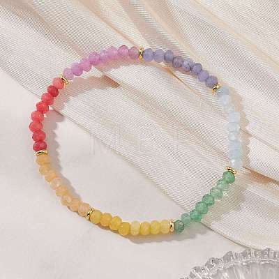 Chakra Dyed Natural Malaysia Jade Rondelle Beads Stretch Bracelets for Women BJEW-JB13043-1