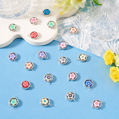 20Pcs Polymer Clay Flower & CCB Ring Frame Links Connector Charms CLAY-TADJ0001-10-1