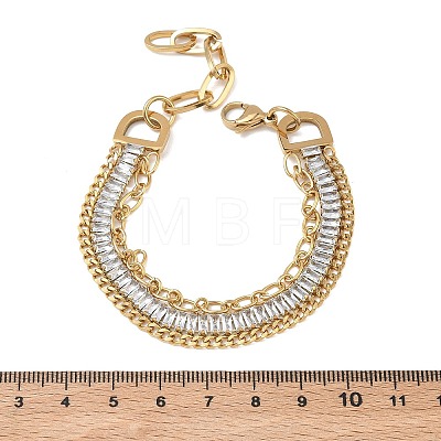 304 Stainless Steel & Glass Double Layers Chain Bracelets for Women BJEW-F540-10G-03-1