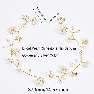 2Pcs 2 Style Bridal Pearl Rhinestone HairBand OHAR-CA0001-07-1