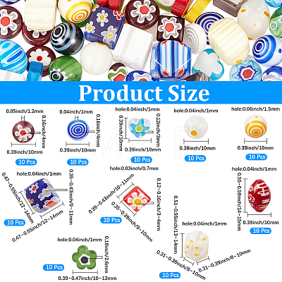 100Pcs 10 Styles Handmade Millefiori Lampwork Beads LAMP-PA0001-80-1