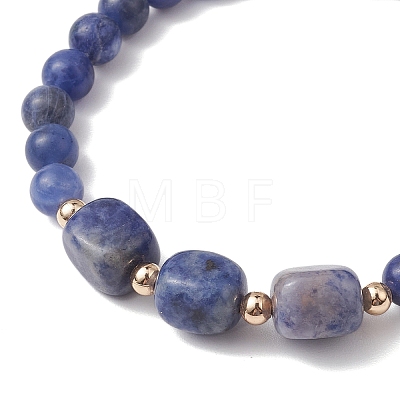 Natural Sodalite Cube & Round Beaded Stretch Bracelets BJEW-JB10807-04-1