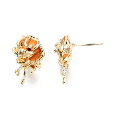 Brass Rose Stud Earrings for Women EJEW-G321-09G-1