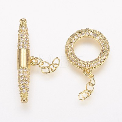 Brass Micro Pave Cubic Zirconia Ring Toggle Clasps X-ZIRC-P050-11G-1