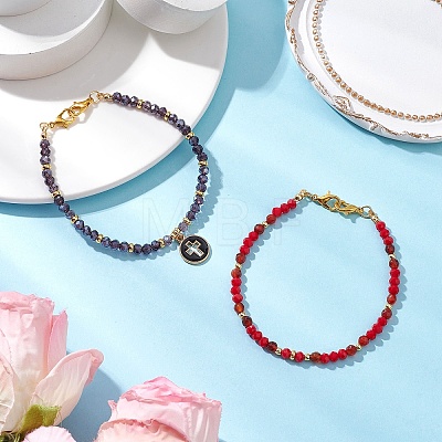 2Pcs 2 Styles Glass Beads Stretch Bracelet Set for Women BJEW-JB11570-1