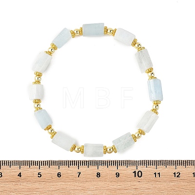 Faceted Column Natural Aquamarine & Synthetic Non-magnetic Hematite Beaded Stretch Bracelets BJEW-JB14179-1