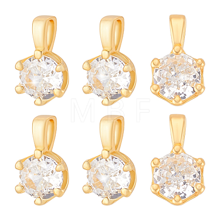 6Pcs 925 Sterling Silver Pave Clear Cubic Zirconia Flat Round Charms STER-PH0004-46G-1