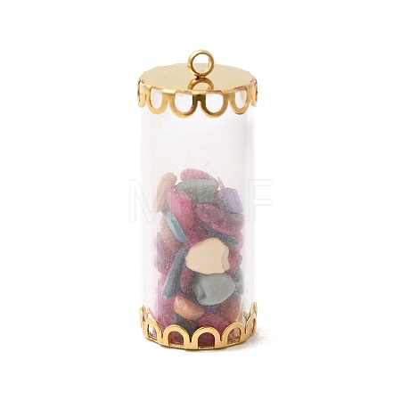 Glass Tube with Natural & Synthetic Mixed Gemstone Chip Beads Inside Pendants FIND-B054-01G-04-1