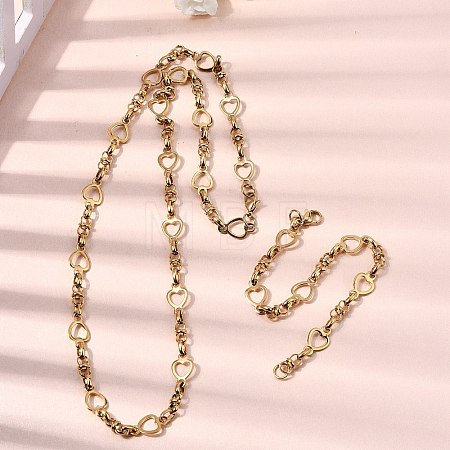 304 Stainless Steel Heart Link Chain Bracelet & Necklace Jewelry Sets SJEW-L199-08G-1