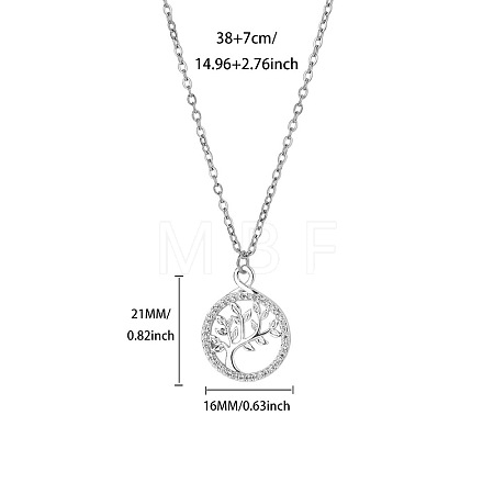 Brass Micro Pave Clear Cubic Zirconia Tree of Life Pendant Necklaces for Women WGFA3A6-02-1