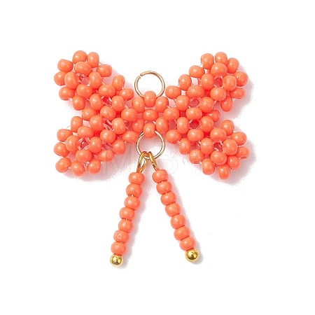 Glass Seed Beaded Bowknot Pendants PALLOY-MZ01055-04-1