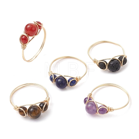 Natural Mixed Gemstone Finger Rings RJEW-JR00605-1
