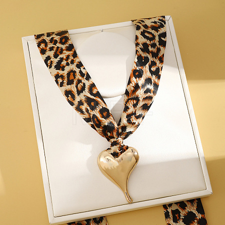 Cloth Leopard Print Scarf Necklaces with Alloy Pendant FS-WG91A7A-03-1