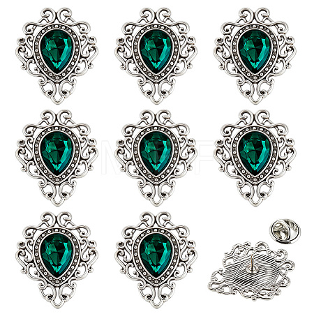 8Pcs Teardrop Zinc Alloy & Glass Lapel Pin Backs for Clothes JEWB-PH0001-90B-1