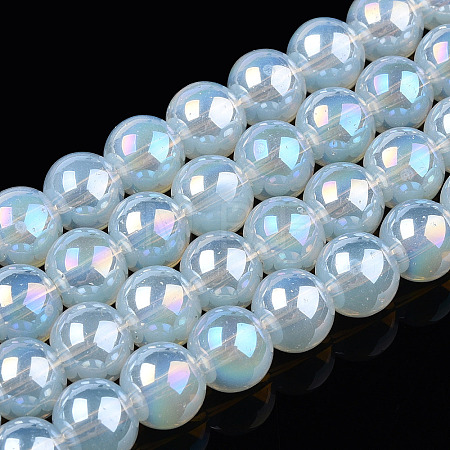 Electroplate Imitation Jade Glass Beads Strands GLAA-T032-J8mm-AB02-1