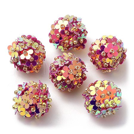 PVC Plastic Paillette with Glass Seed Beaded Pendants FIND-G058-01B-1