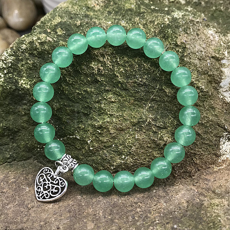 Natural Green Aventurine Round Beaded Stretch Bracelets DM7312-4-1