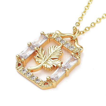 Golden Brass Rhinestone Pendant Necklace with Cable Chains NJEW-P278-A02-1