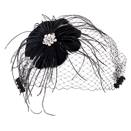 Bridal Wedding Mesh Feather Fascinator Hats Hair Chips OHAR-WH0011-47B-1