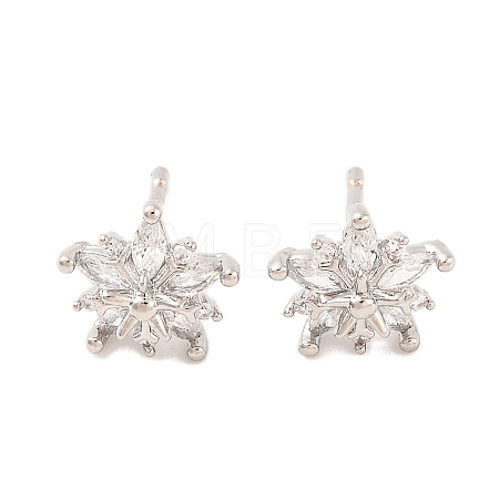 Brass Micro Pave Clear Cubic Zirconia Stud Earrings for Women EJEW-U015-09P-1