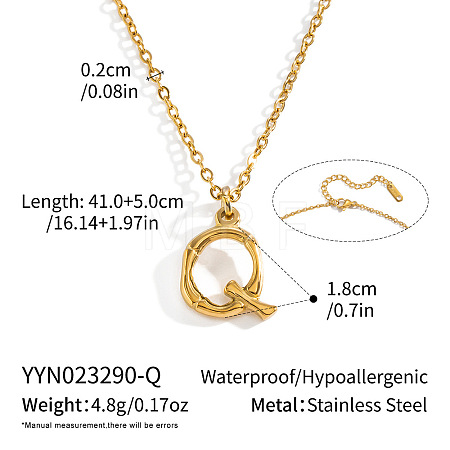 304 Stainless Steel Bamboo Initial Pendant Necklaces for Men Women WM4386-14-1